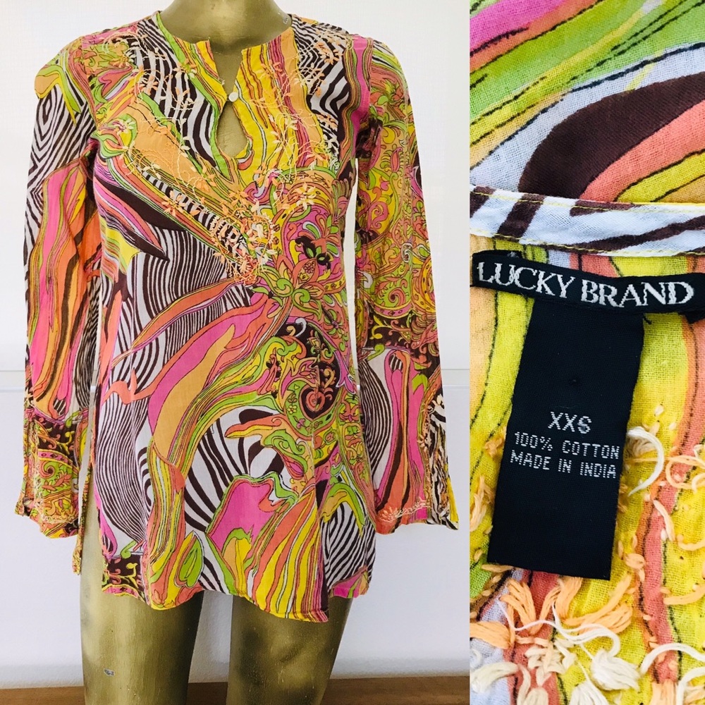 LUCKY Brand PSYCHEDELIC Embroidered TUNIC Top XXS
